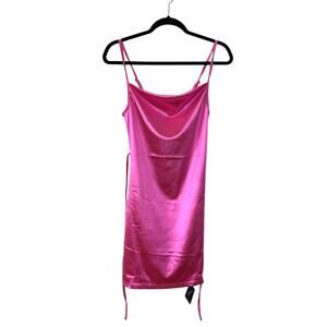 NWT Zaful Shiny Satin Stretch Slip Dress Hot Pink Sexy Tie Waist HOCO SZ XS